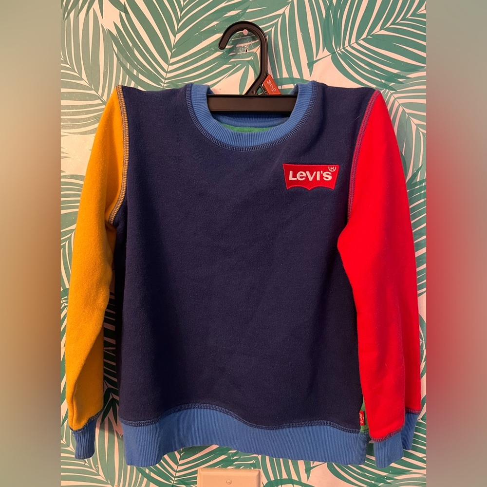 Levi’s x crayola collection colorblock fleece sweatshirt 6/7 blue, yellow, red